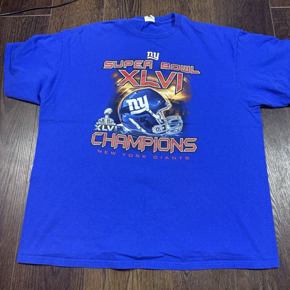 New York Giants Super Bowl XLVI Champions T Shirt 2XL Delta Pro Weight NFL Blue